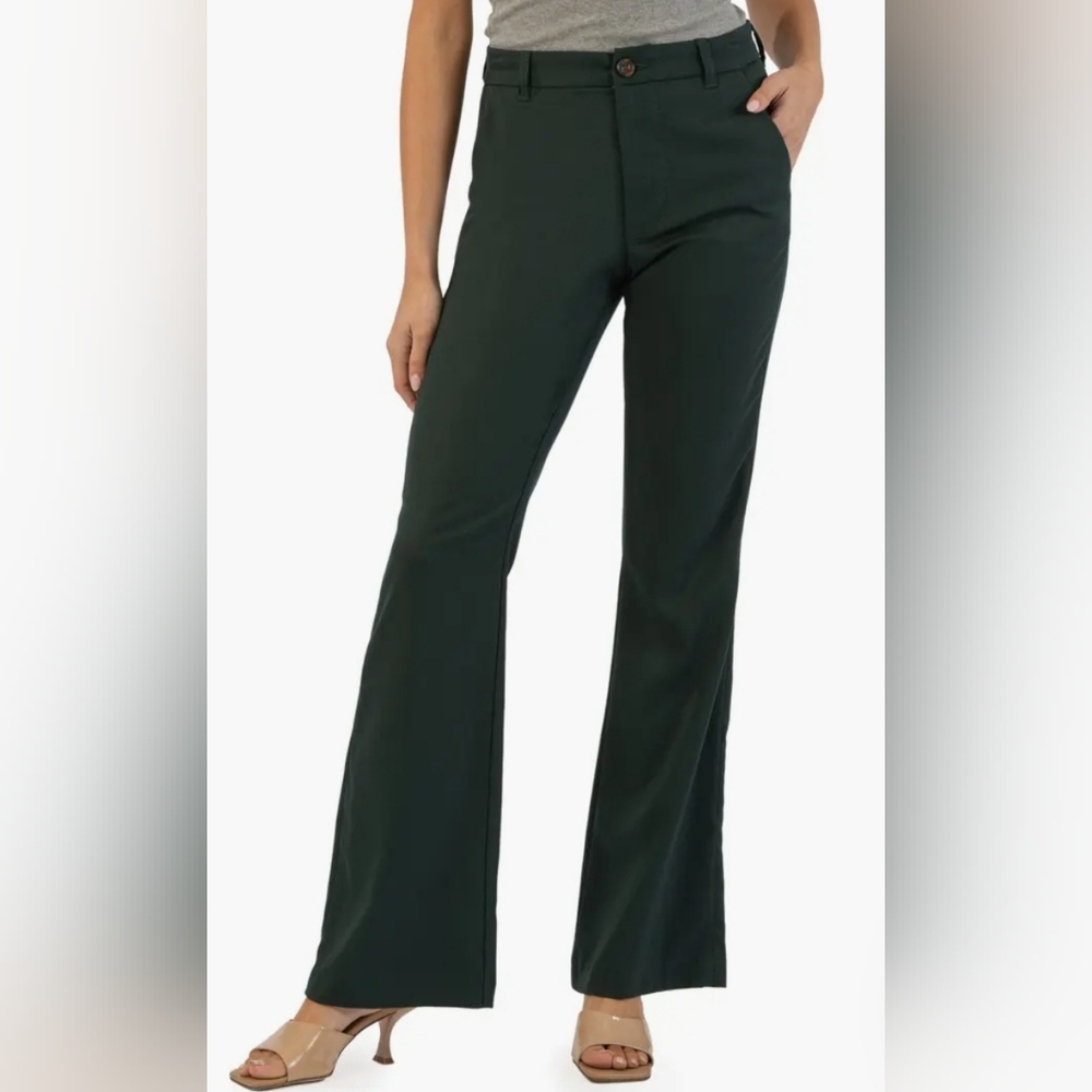 Kut from the Kloth Ana High Rise Flare Trouser Deep Green Size 10